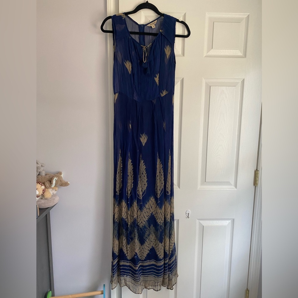 Maternity Lucky Brand Navy Maxi Dress with Gold Leaf Print
